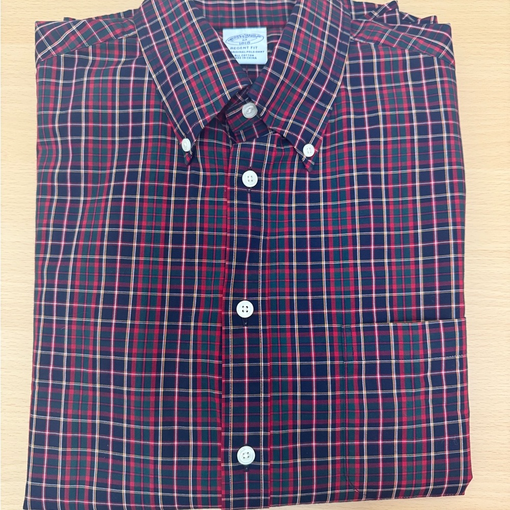 Brooks Brothers Men's Plaid Shirt - Red and Blue